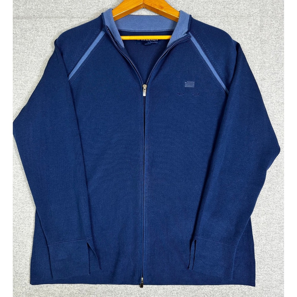 Stan Herman US Airways Sweater Mens XLT Blue Full Zip Wool Blend